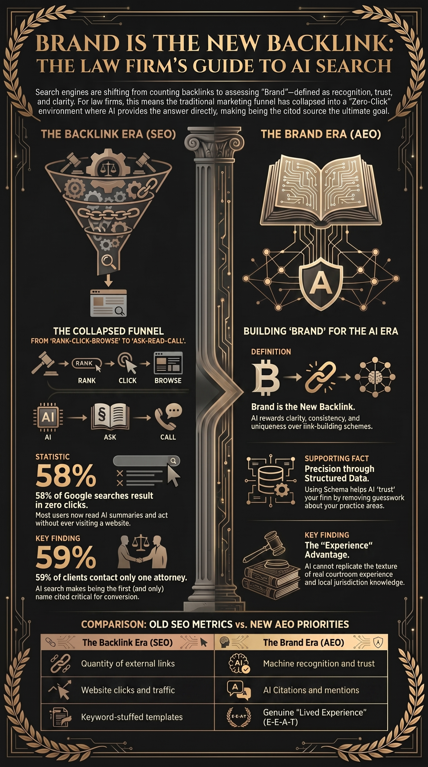 AI Search, SEO for Law Firms, Answer Engine Optimization, AEO, Brand Recognition, Backlinks, E-E-A-T, Structured Data, Schema, Legal Marketing, AI Citations, Competitive AI Visibility